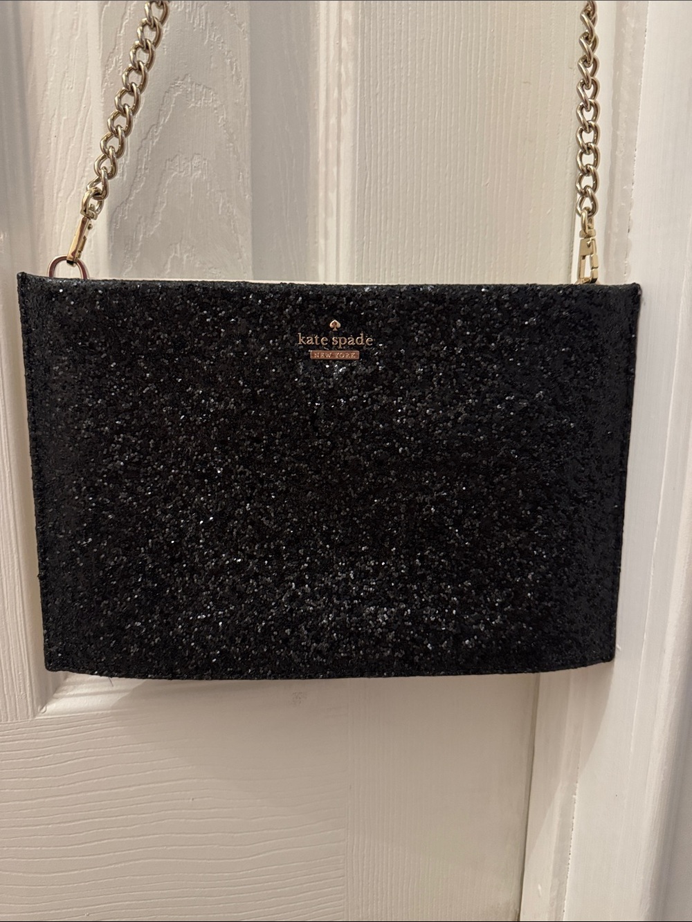 kate spade Black Glitter Crossbody with Gold Chain
